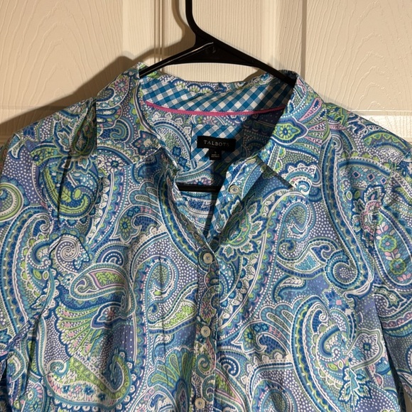 Talbots Baby Blue Pink Paisley Button Down Top NWOT - Picture 2 of 9